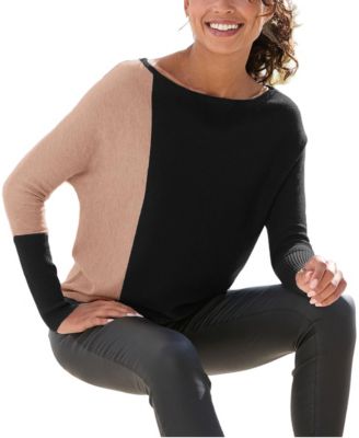 Women's Color-Block Boat-Neck Dolman-Sleeve Sweater