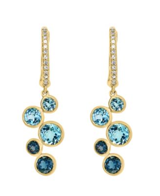 Blue Topaz (3 ct. t.w.) & Diamond (1/10 ct. t.w.) Dangle Hoop Earrings in 14k Gold