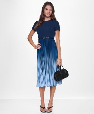 Petite Ombre Pleated Fit & Flare Midi Dress