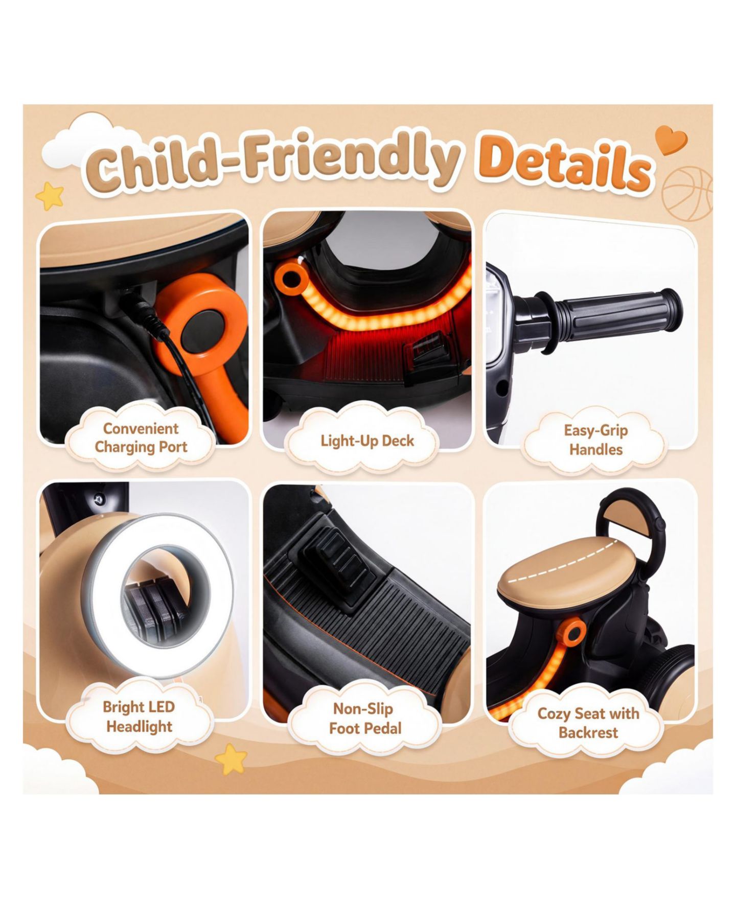 Детская игрушка Mecale 6V Ride-On Motorcycle with LED Headlight and Music, 3–5 лет, цвет: Хаки — фото 10
