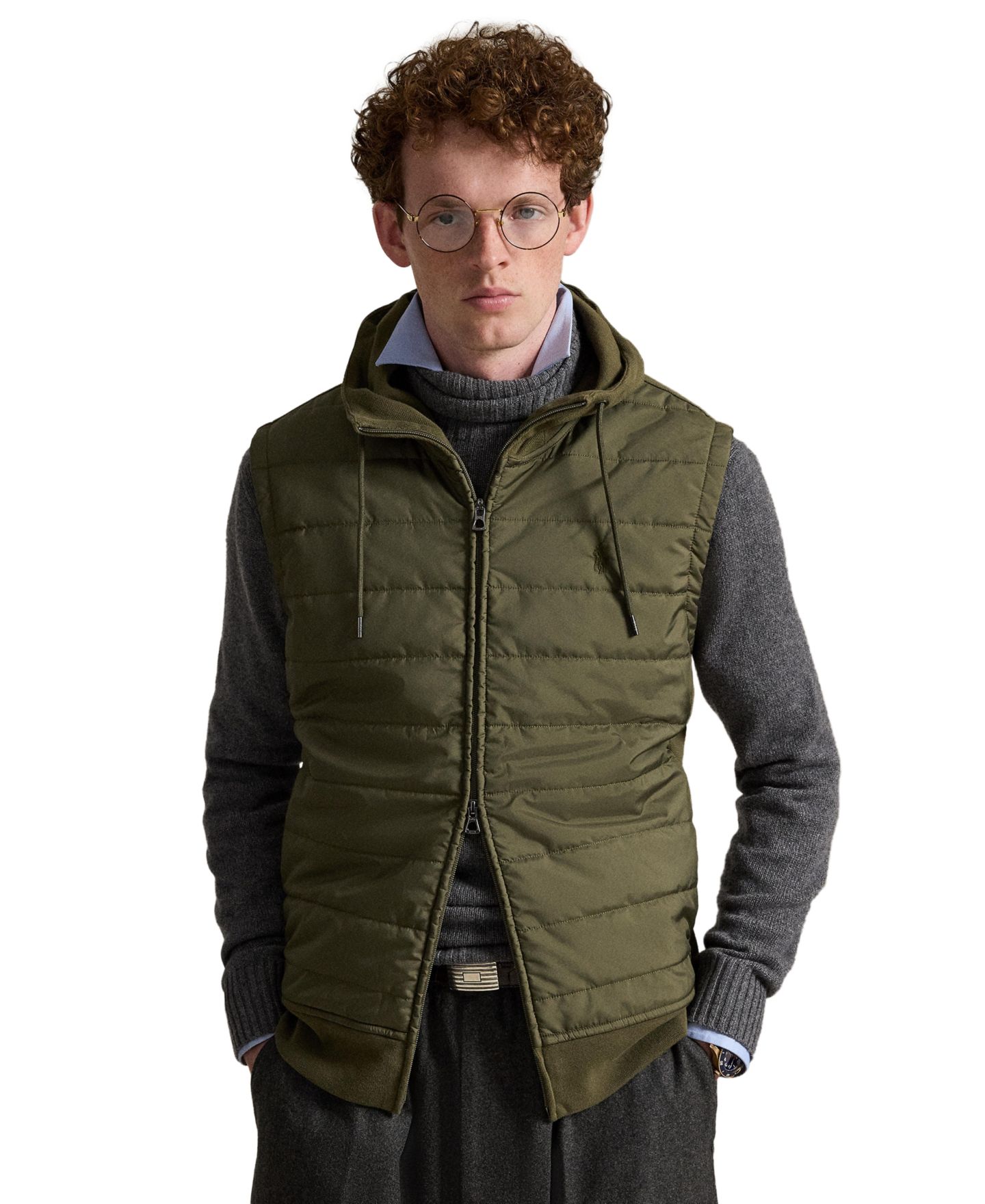 Мужской жилет Polo Ralph Lauren Hybrid Hooded, цвет: Оливковый — фото 1