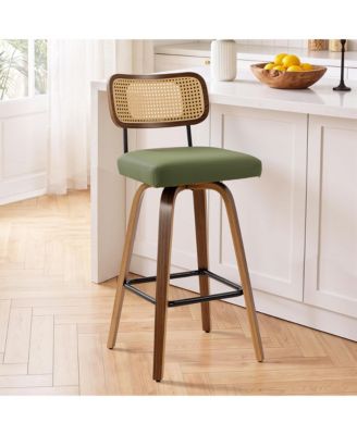 Modern Swivel Bar Stools Counter Height Bar Stool with Rattan Back