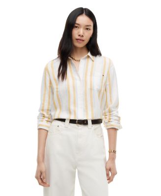 Women's Linen Roll-Tab Sleeve Collared Shirt