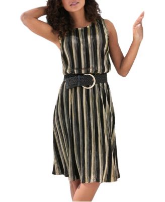 Women's Metallic Sleeveless Blouson Fit & Flare Mini Dress