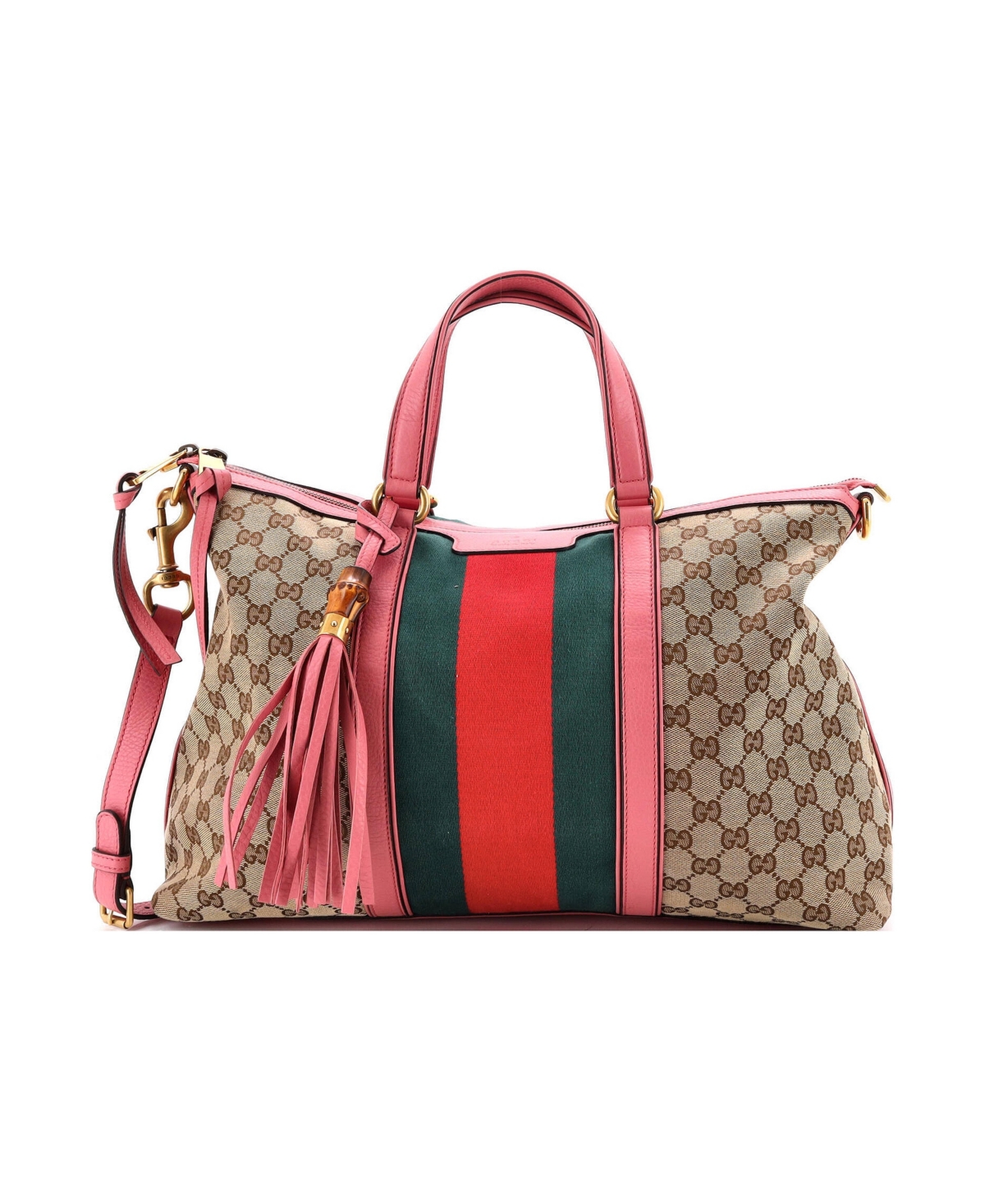 Pre-Owned Gucci Medium Rania Convertible Top Handle Bag Web Gg Canvas - Pink