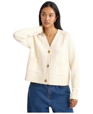 Women's Relaxed V-Neck Patch Pockets Cardigan
