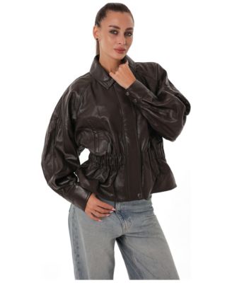 Women's Shiloh Genuine Lamb Leather Spread Collar Short Jacket