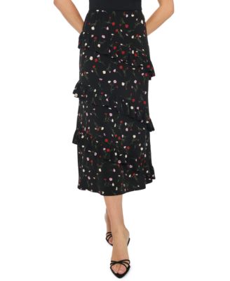 Women's Asymmetrical Ruffle High-Waisted Floral Midi Skirt