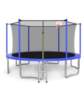 14-Foot Kids Trampoline with Safety Enclosure, Ladder and Basketball Set, Ages 8+
