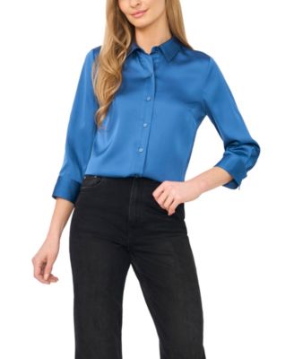 Women's 3/4-Sleeve Satin Button-Down Blouse