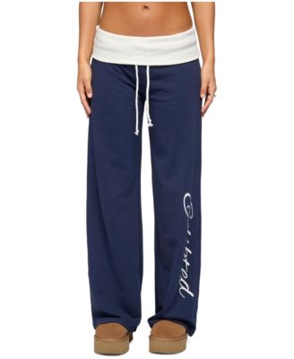Women's Foldover Waistband Wide-Leg Cotton-Blend Sweatpants