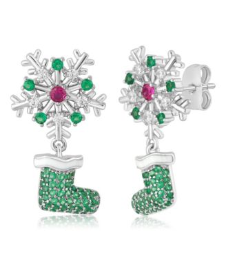 Multi-Color Snowflake Cubic Zirconia Santa Hat Drop Earrings