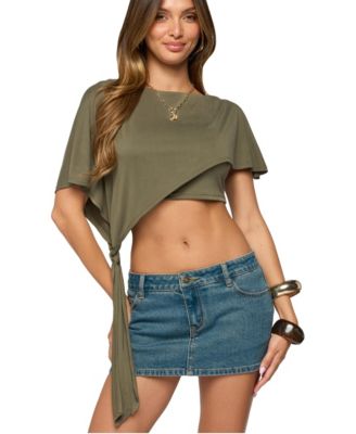 Women's Deia Boat-Neck Side-Tie Short-Sleeve Crop Top