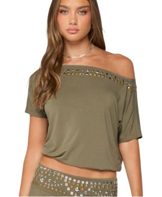 Women's Feeva Short-Sleeve Off-the-Shoulder Studded Top