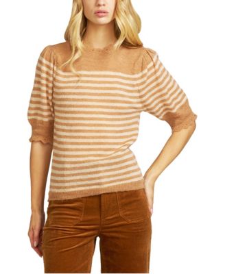 Women's Striped Lightweight Pointelle Sweater