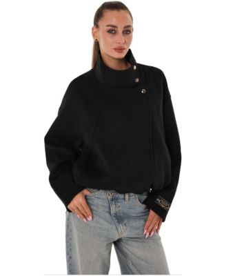 Women's Wool-Blend Stand-Collar Short Coat