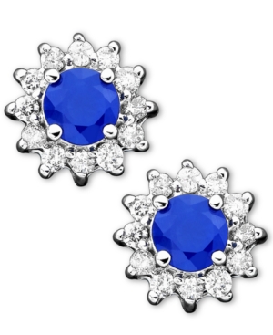 image of Royalty Inspired by Effy Sapphire(5/8 ct. t.w.) and Diamond (1/4 ct. t.w.) Stud in 14k White Gold(Also Available in Emerald)
