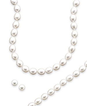 Sterling Silver Cultured Freshwater Pearl Necklace, Bracelet and Earring Set
