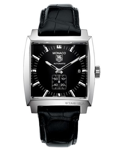 TAG Heuer Men's Swiss Automatic Monaco Black Croc Embossed Leather Strap Watch 37mm WW2110.FC6177