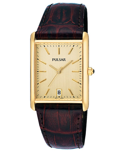 Pulsar Watch, Men's Brown Leather Strap PXDA84