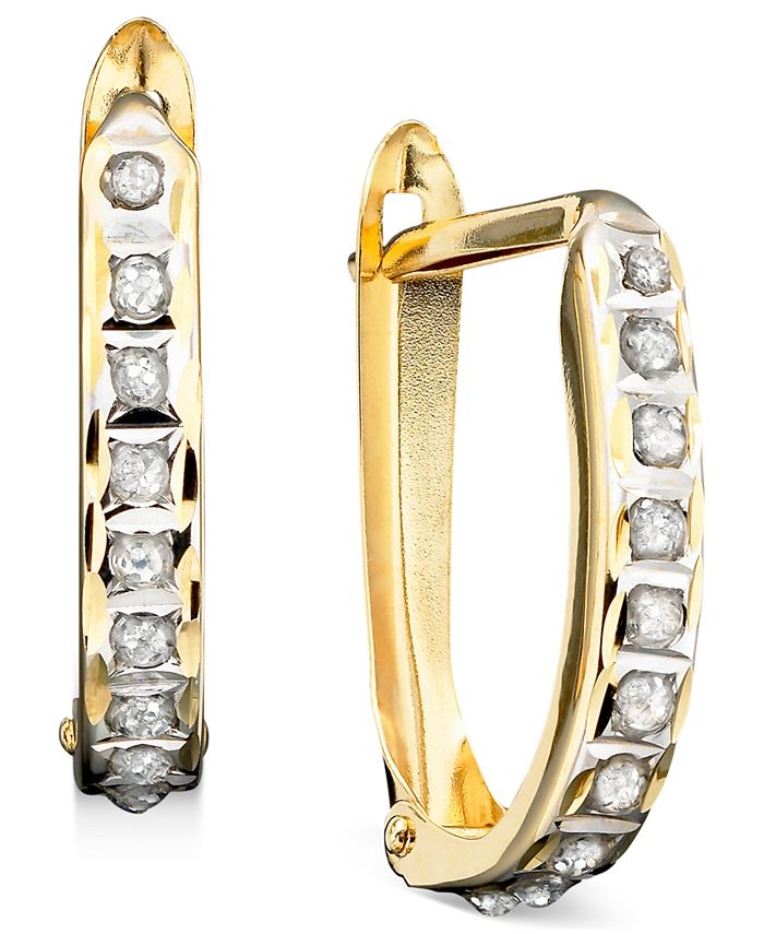 Macy's Diamond Accent Earrings, 14k Yellow or White Gold Hoops - Macy's