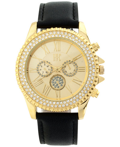 INC International Concepts Women's Black Leather Strap Watch 40mm, Only at Macy's