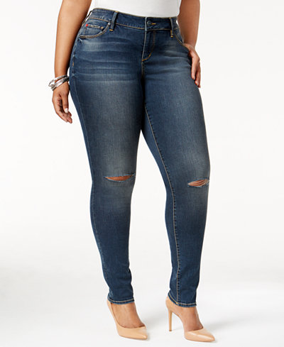 SLINK Jeans Trendy Plus Size Ripped Aya Wash Skinny Jeans