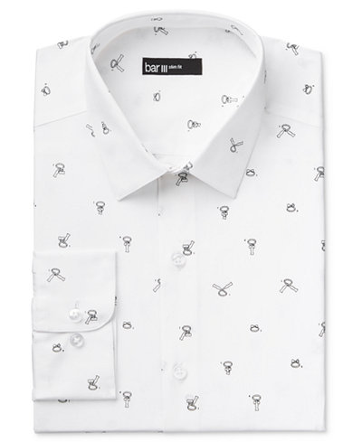 Bar III Men's Slim-Fit Bow Tie Print Dress Shirt, Only at Macy's