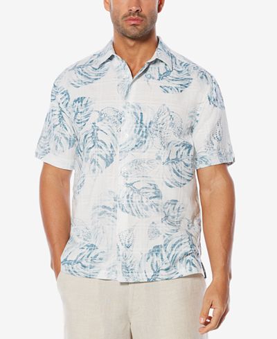 Cubavera Men's 100% Linen Dobby Floral-Print Shirt