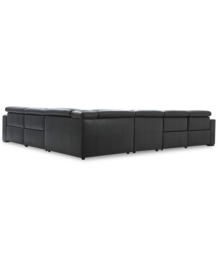 Furniture Nevio 6pc Leather Sectional Sofa with Chaise, 2 Power
