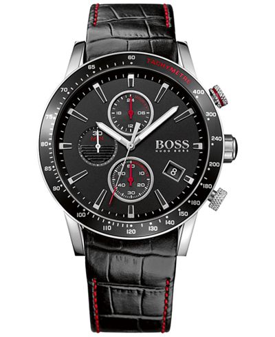 BOSS Hugo Boss Men's Chronograph Rafale Black Leather Strap Watch 44mm 1513390