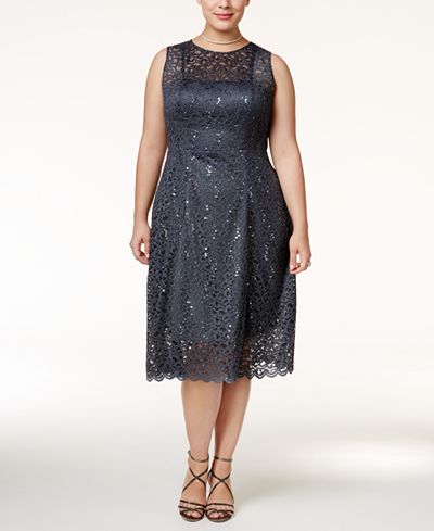 Betsy & Adam Plus Size Lace Fit & Flare Dress