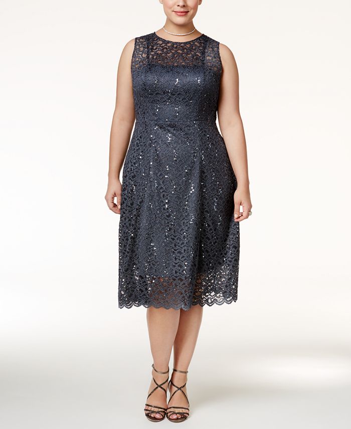 Betsy & Adam Plus Size Lace Fit & Flare Dress - Macy's