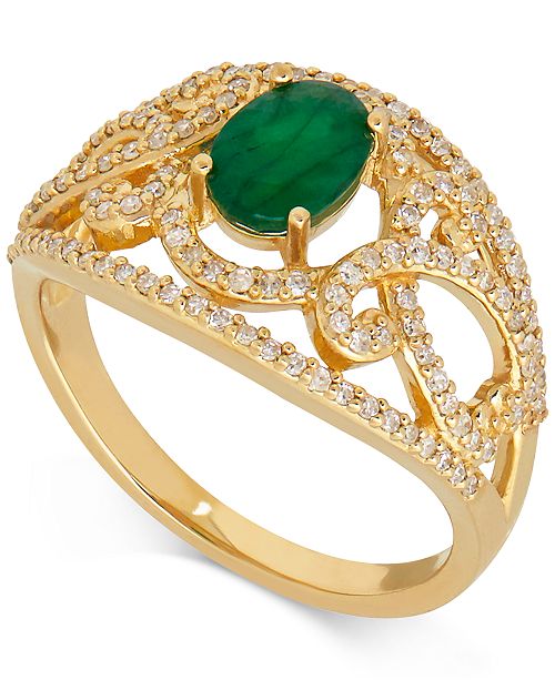 Macy's Emerald (7/8 ct. t.w.) and Diamond (3/8 ct. t.w.) Openwork Ring ...