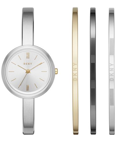 DKNY Women's Murray Stainless Steel Half-Bangle Bracelet Watch & Bangle Bracelets Gift Set 24mm NY2577