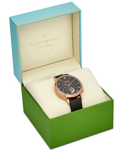 kate spade new york Women's Metro Grand Black Leather Strap Hybrid Smart Watch 39mm KST23100