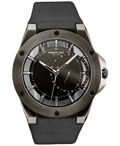 Kenneth Cole New York Men's Black Leather Strap Watch 46mmx52mm 10030785