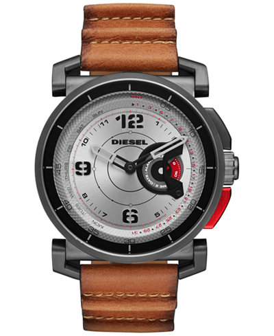 Diesel Men's Light Brown Leather Strap Hybrid Smart Watch 47x58mm DZT1002