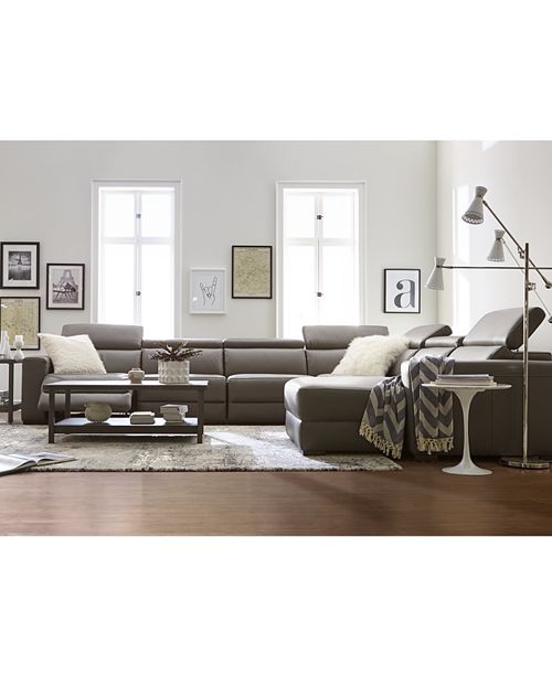 Nevio 5 Pc Leather Sectional Sofa With Chaise 2 Power Recliners And Articulating Headrests Created For Macy S