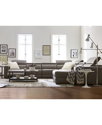 Furniture - Nevio 6-Pc. Leather "L" Shaped Sectional with 3 Power Recliners, Only at Macy's