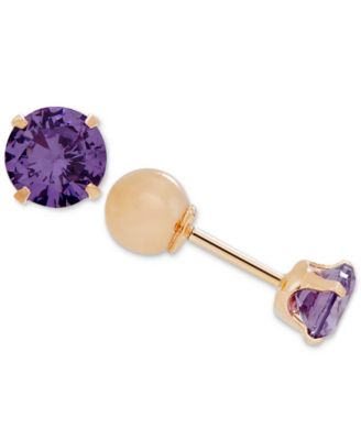 Children's Cubic Zirconia Birthstone Reversible Earrings in 14k Gold