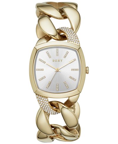 DKNY Women's Chanin Crystal Gold-Tone Stainless Steel Chain Bracelet Watch 32mm NY2570