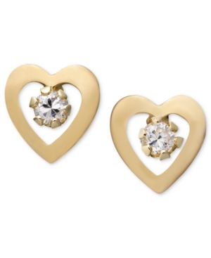 image of Children-s 14k Gold Earrings, Cubic Zirconia Accent Heart Studs