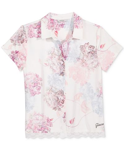 GUESS Floral Button-Up Shirt, Big Girls (7-16)
