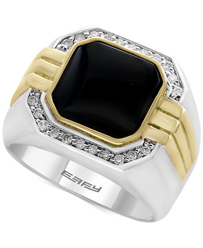 EFFY® Men's Onyx (10 x 10mm) and Diamond (1/5 ct. t.w.) in Sterling Silver and 14k Gold