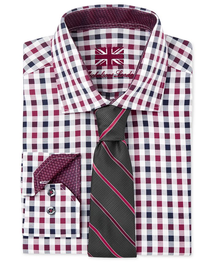 Michelsons of London Men s Slim Fit Black Red Check Dress Shirt