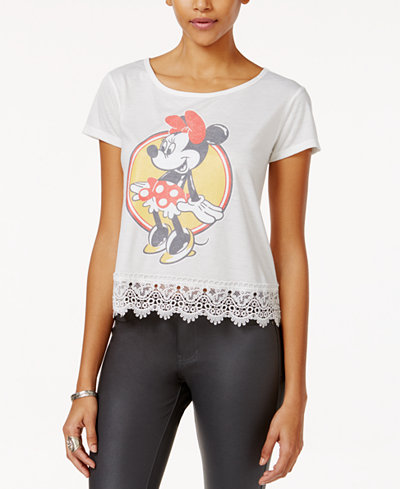Hybrid Juniors' Disney Minnie Mouse Lace-Trim Graphic T-Shirt