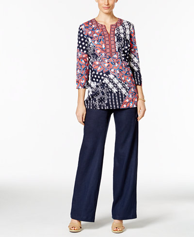 Charter Club Printed Top & Linen Pants, Only at Macy's