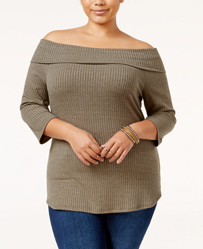 Monteau Trendy Plus Size Off-The-Shoulder Sweater