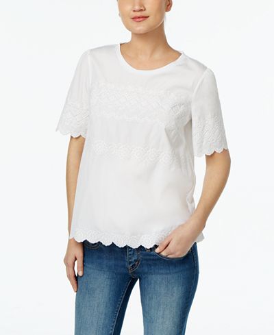 Weekend Max Mara Scalloped-Hem Embroidered Top
